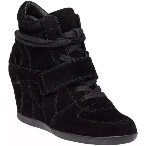 Ash Shoes Ash Bowie Womens Black Suede Wedge Sneaker Lace Up High